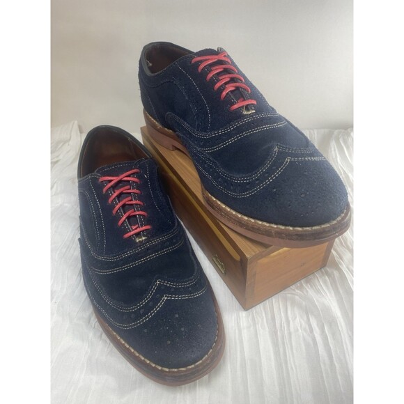 Allen Edmonds Spiaggia Shoes 7 Navy Blue Suede Leather Longwing Blucher Gumlite - Picture 15 of 15